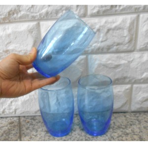 미사용 불어서 만든 푸른잔3점 레트로잔 작품 유리컵