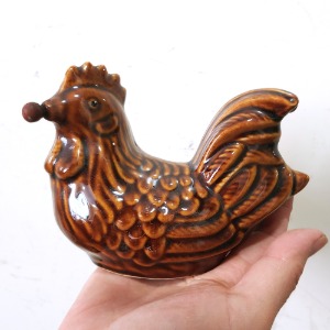 중고 옛날 닭도자기 닭장식품 석간주 닭인형 골동품