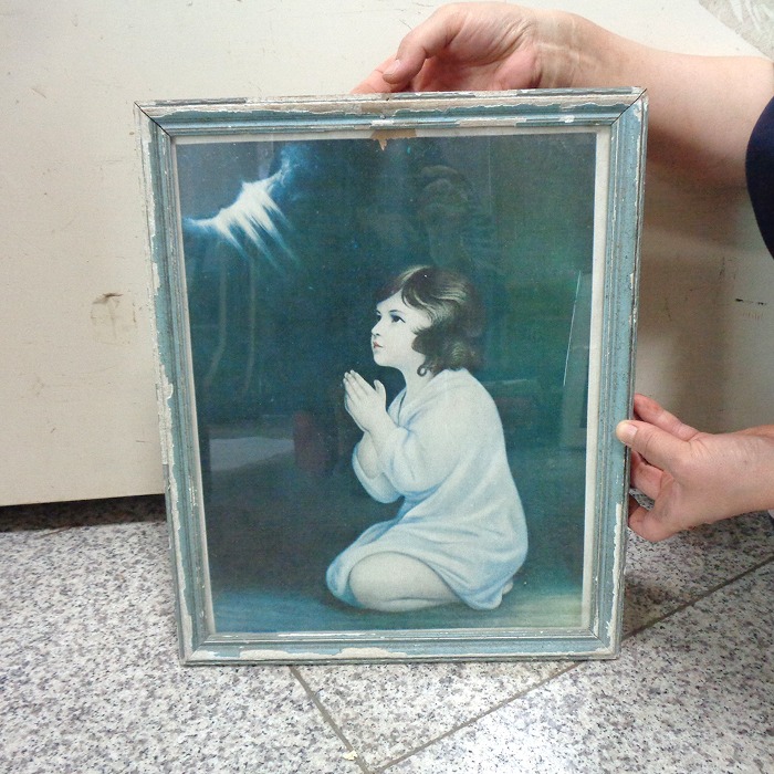 (본사진열품) 오리지널  7080년대 기도하는 소녀 액자 옛날액자