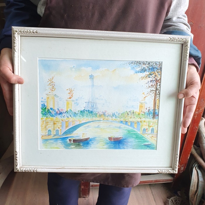 판매완료 중고 파리 수채화 그림 옛날그림 에펠탑 그림 풍경화 옛날액자