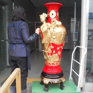 행운의 대형 붉은 도자기149센치(마블)/중국집인테리어/중국소품/재물도자기